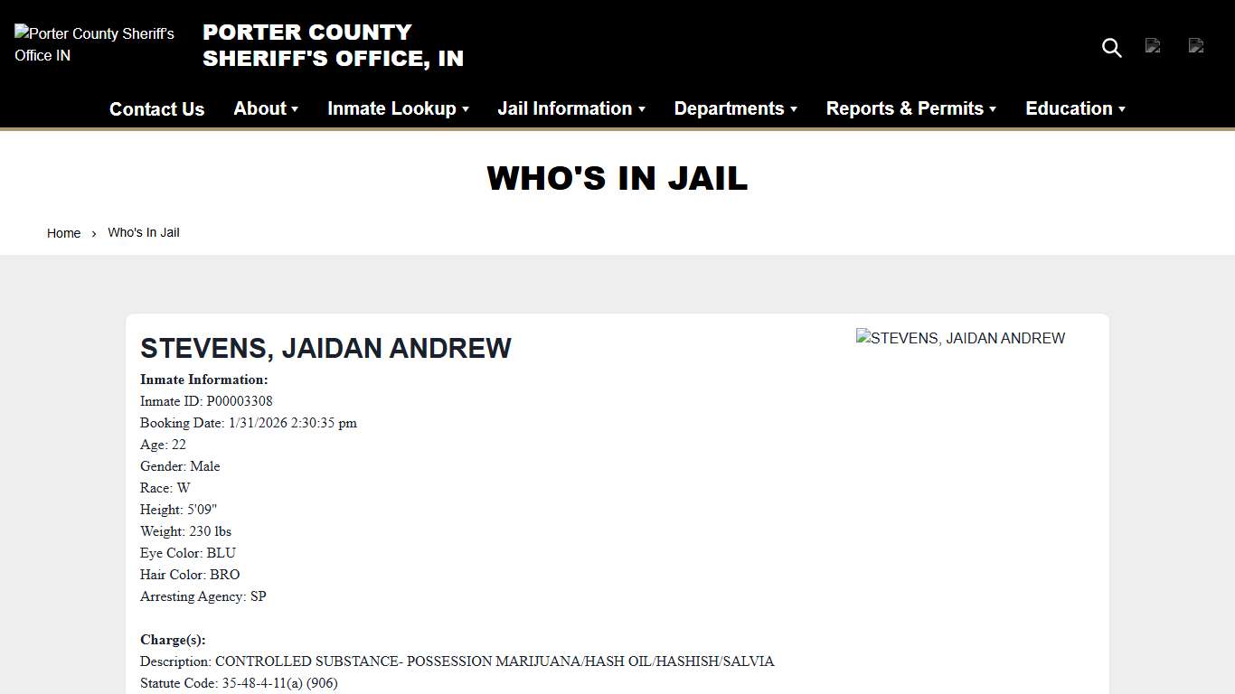 Who's In Jail Porter County Sheriff’s Office IN