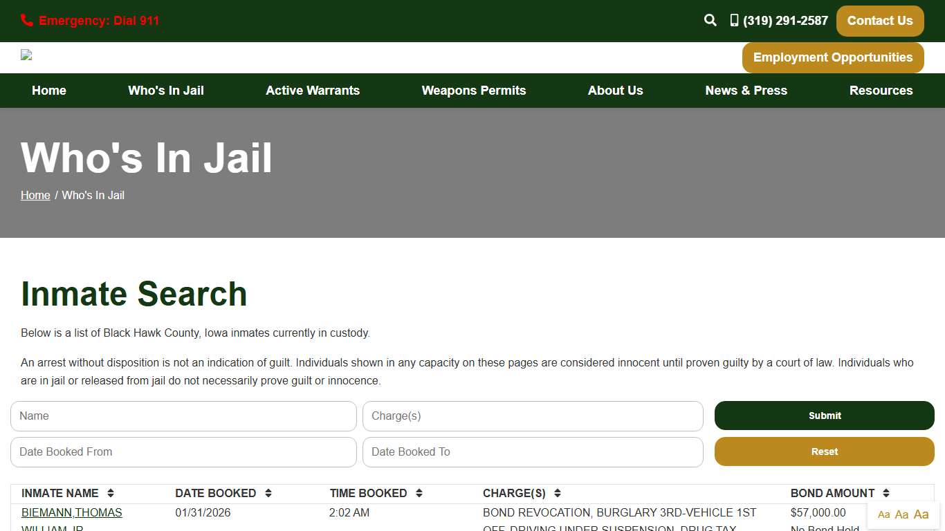 Who's In Jail Black Hawk County Sheriff's Office